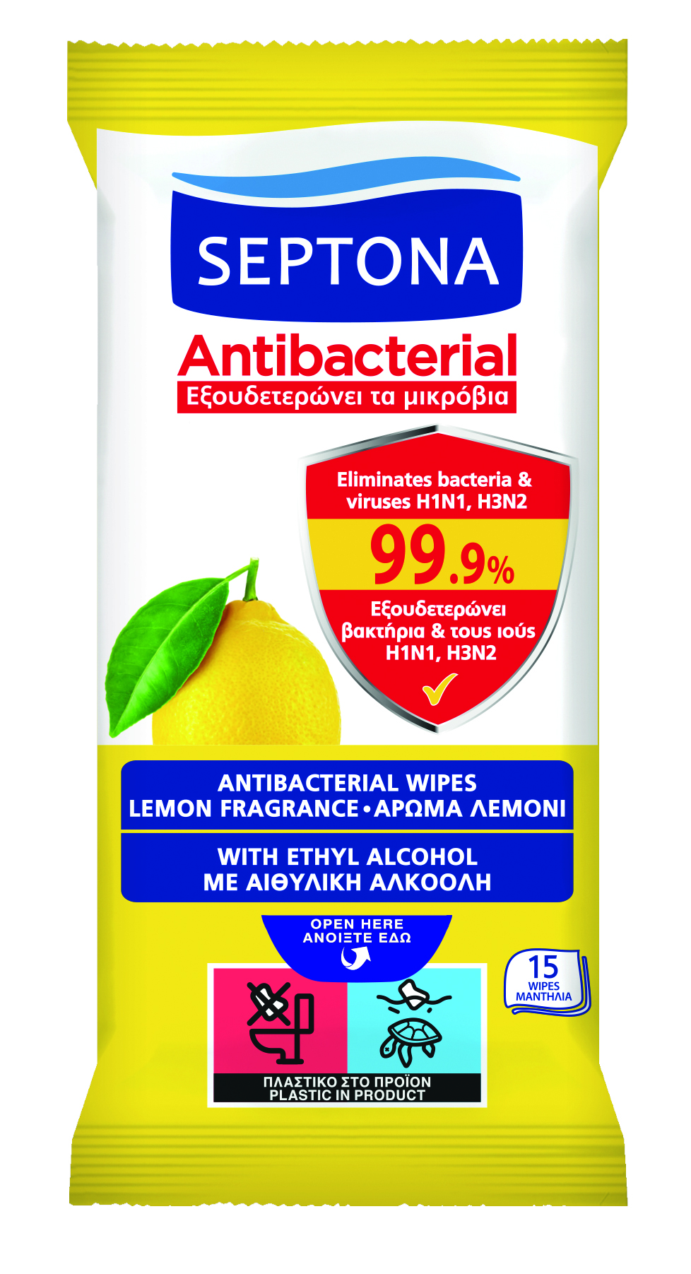 SEPTONA Antibacterial Wipes Lemon Fragrance 15pcs