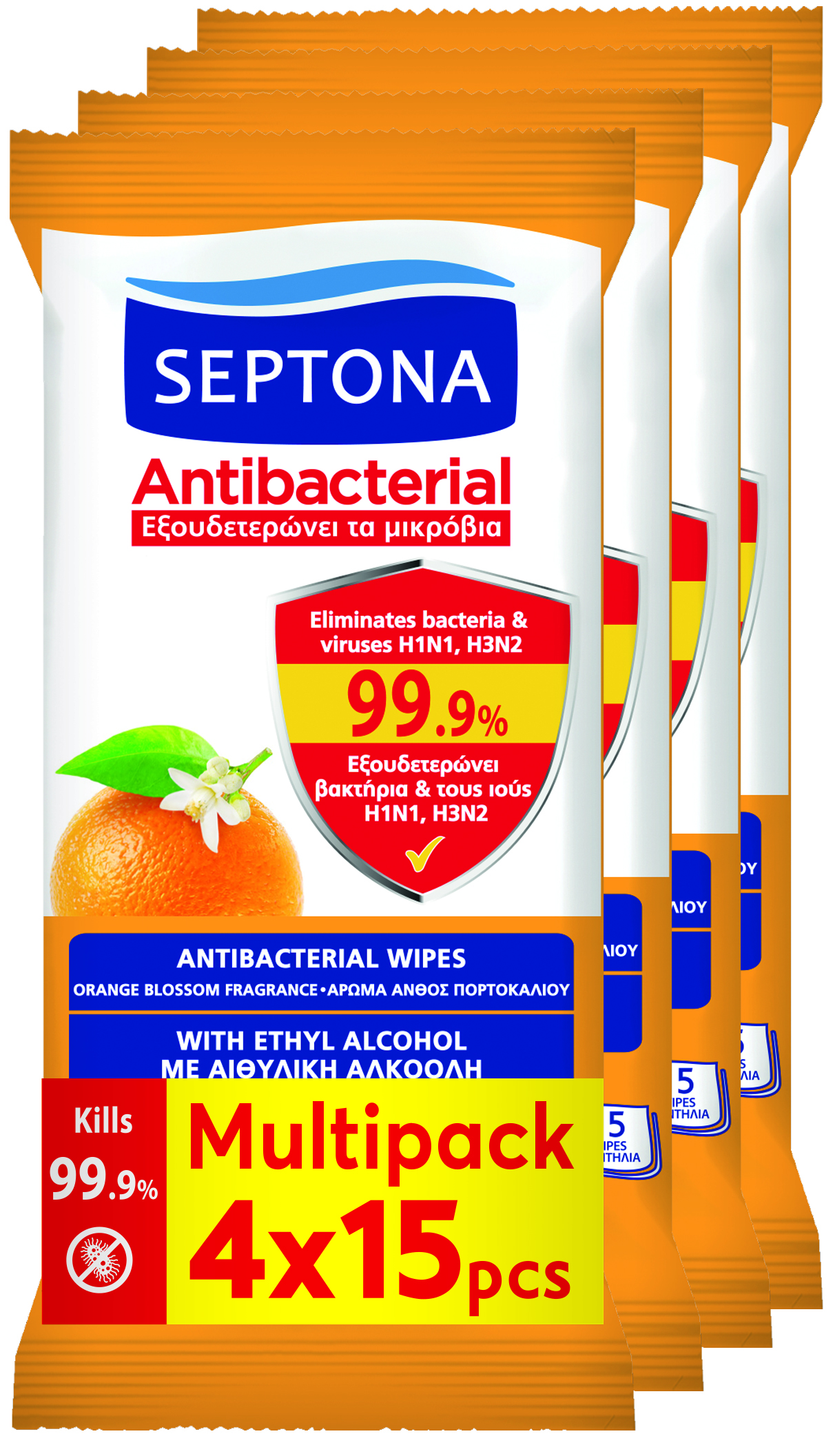 SEPTONA Antibacterial Wipes Orange Blossom 15pcs x4 Multipack (Promo)