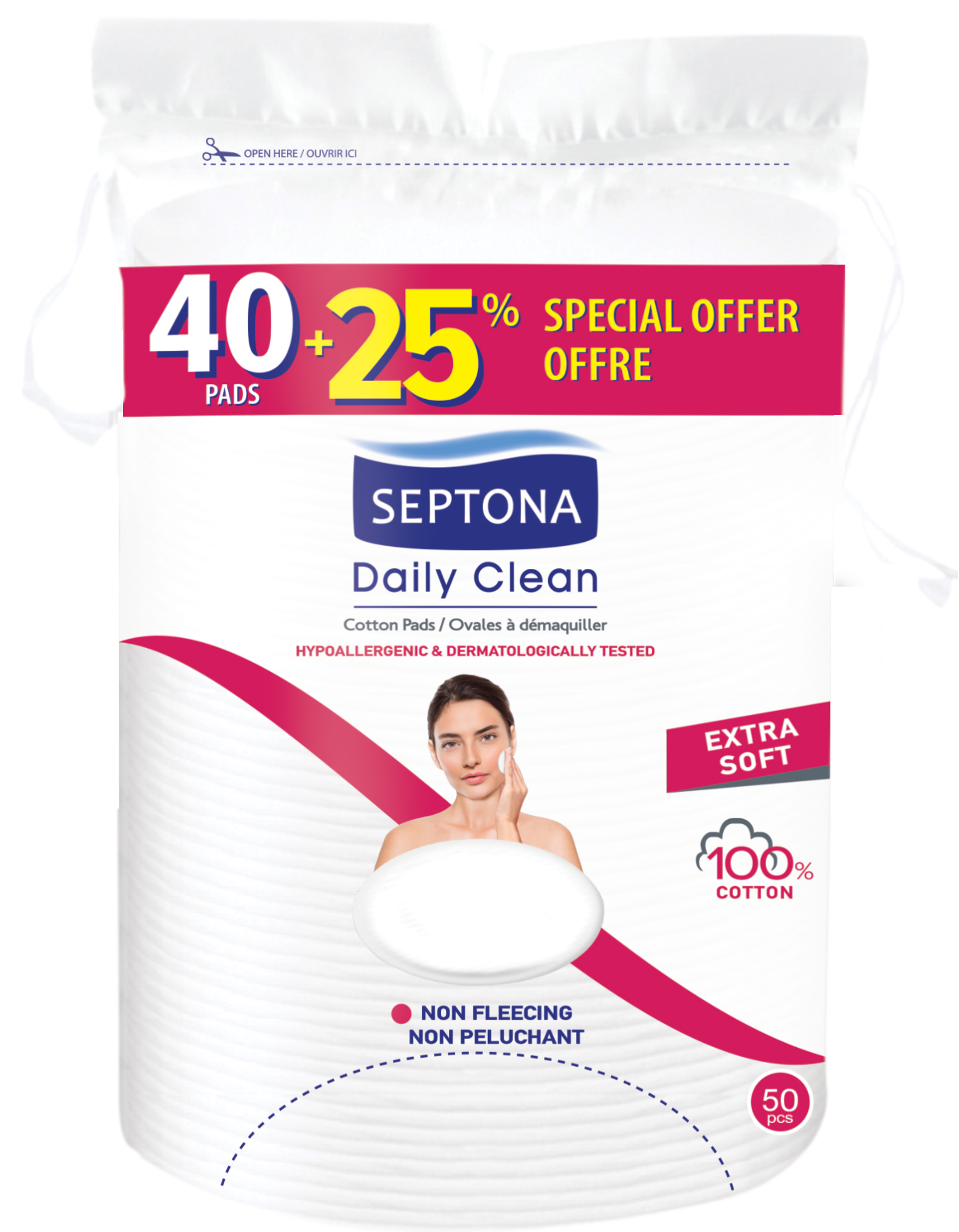 SEPTONA Daily Clean Cotton Pads Oval 40pcs +25% FREE Promo