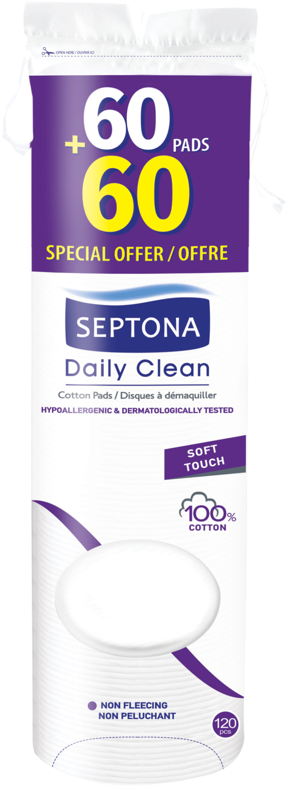 SEPTONA Cotton Pads Round 60pcs +60pcs FREE Promo