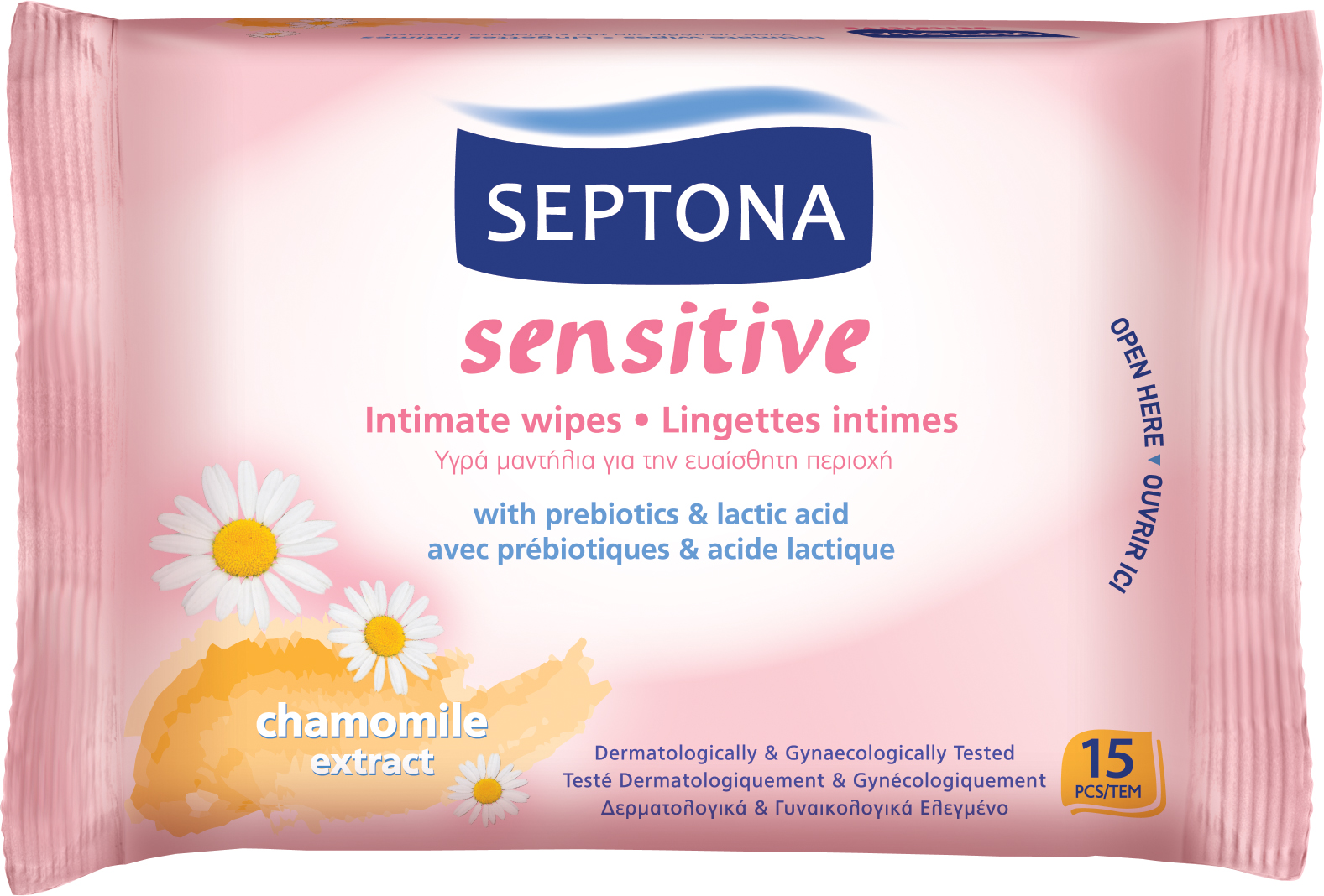 SEPTONA Intimate Wipes Chamomile & Prebiotics 15pcs