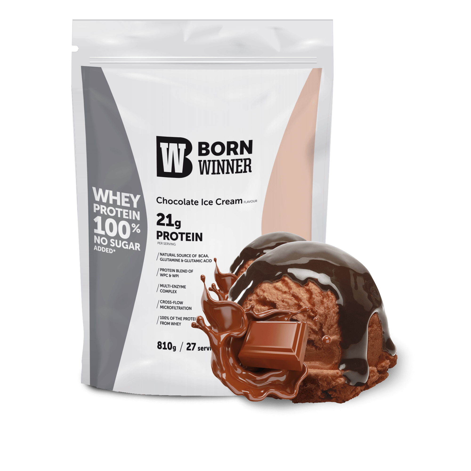 Whey Protein Doypack 810g Chocolate Ice Cream Flavour with Sweetener