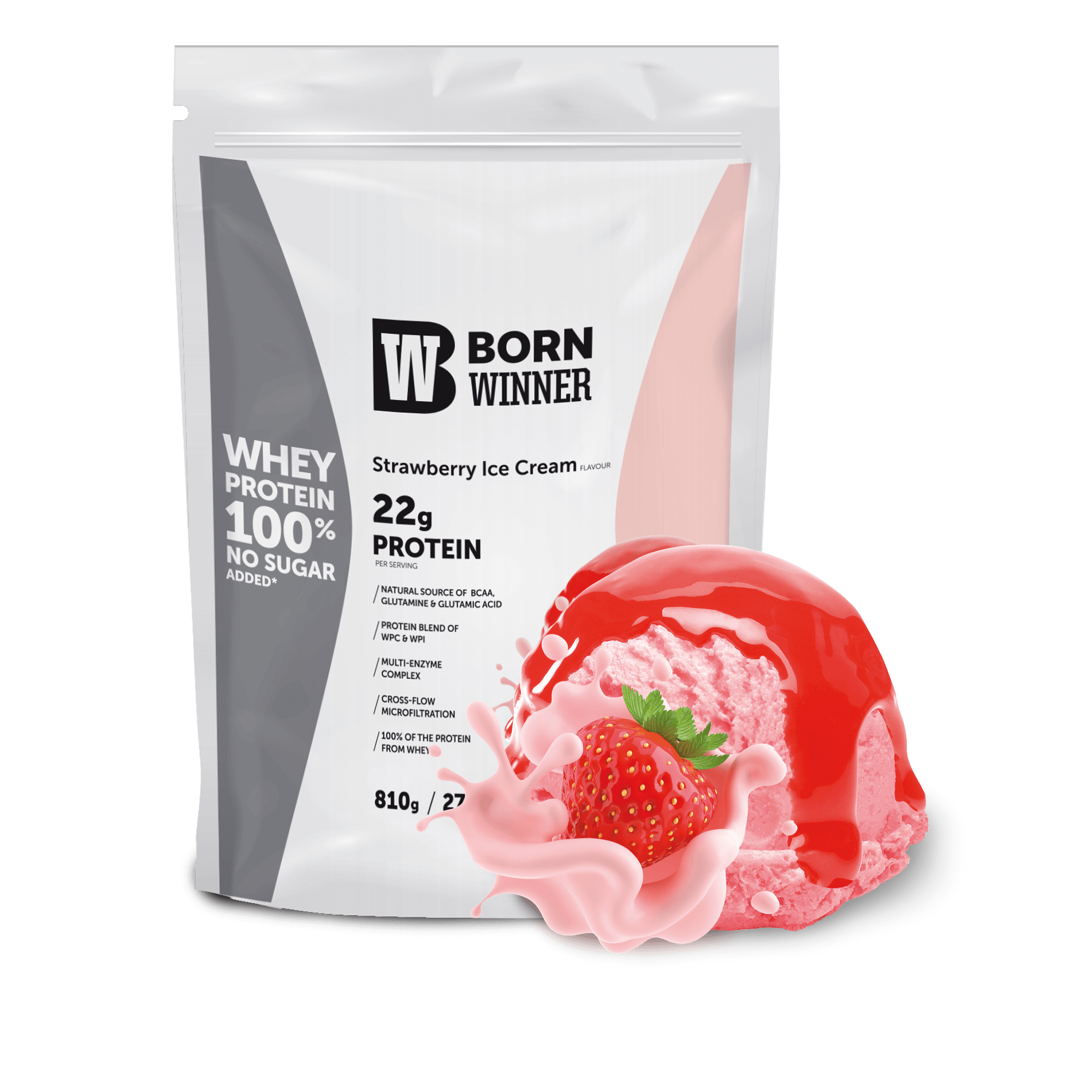 BW Whey Protein Doypack 810g Strawberry Ice Cream Flavour with Sweetener