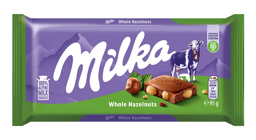 Milka Whole Hazelnut Milk Chocolate Bar 95g